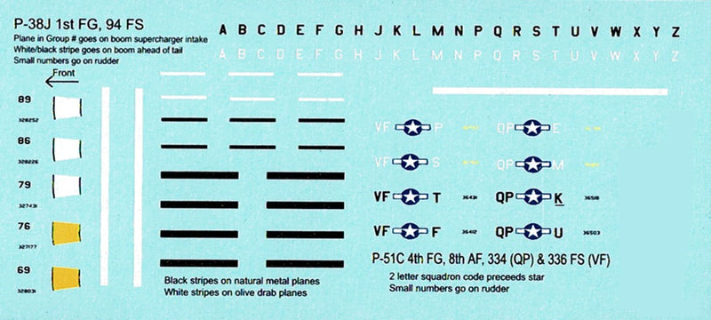 US WWII Aircraft Markings - P-38s, P-51s