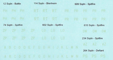 British WWII Aircraft Squadron Codes - Spitfires, Blenheims, Defiants